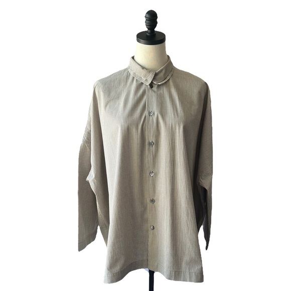 Eskander Gingham Check Boxy Double Collar Shirt | Size 1 SMALL - Picture 2 of 11